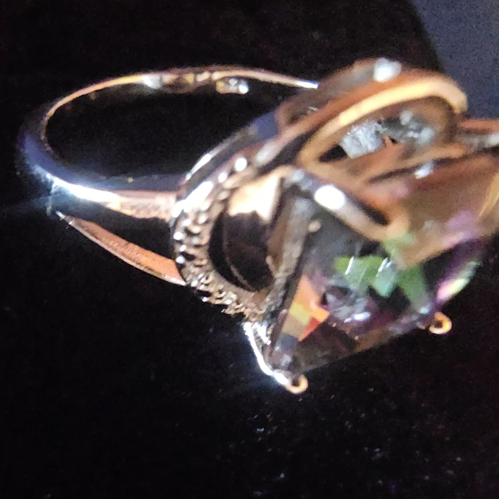 Vintage-Style Princess Cut Natural Mystic Topaz Ring - .925 Sterling Silver